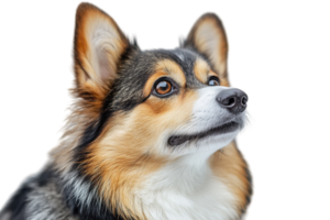 Corgi dog with a distinct coat and expressive eyes gazes thoughtfully in a bright setting png