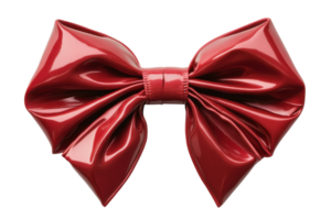 Large glossy red bow with smooth texture suitable for decorations and gifts at various events and celebrations set against a plain background png