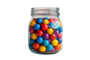 Colorful gumballs arranged in a clear glass jar for a vibrant decorative display png