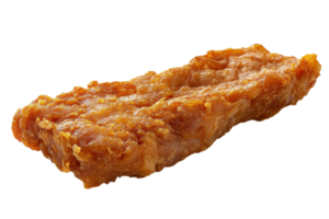 Deliciously crispy fried chicken strip served on a simple background highlighting its golden texture and appetizing appearance png