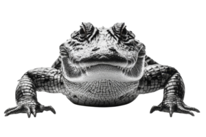 Close-up of a black and white reptile with intricate skin patterns and unique features in a studio setting png