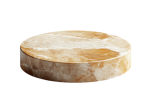 Elegant round marble display stand features warm golden tones suitable for home decor or retail environments png