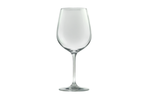 Elegant clear wine glass stands on a plain surface, showcasing its simple design and craftsmanship, perfect for dining or special occasions png