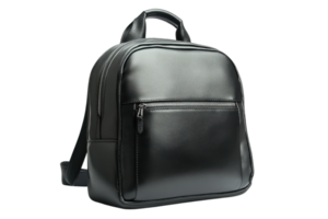 Stylish black leather backpack ideal for daily use or travel with multiple compartments and a sleek design png