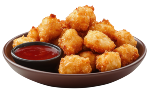 crujiente dorado pollo picaduras servido con picante inmersión salsa en un acogedor comida ajuste png