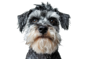 Cute schnauzer with expressive eyes posing against a white background in a studio setting png