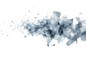 Dynamic abstract representation of fragmented shapes and swirling patterns in shades of gray and blue png