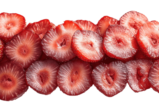 recién rebanado fresas arreglado pulcramente en un blanco antecedentes exhibiendo vibrante colores y texturas png