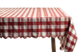 Red and white checkered tablecloth set on a rustic wooden table creating a cozy dining atmosphere png