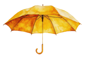 Vibrant yellow umbrella with a curved handle showcasing artistic watercolor details png
