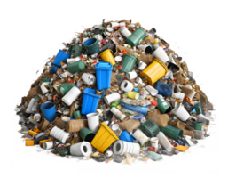 High Angle View of a Large Pile of Mixed Garbage with Recycling Bins png