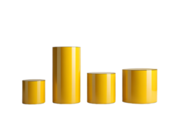 Four Glossy Yellow Cylindrical Display Stands on Transparent Background png