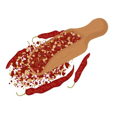 Illustration Logo Clipart Chili flakes on a wooden scoop
