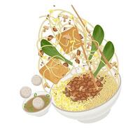 Illustration Logo Clipart levitation Mie ayam Bangka or Indonesian Chicken noodles soup vector