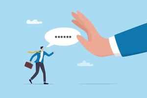 Rejection, decline or refuse in conversation, say no or disapprove, disagreement, deny request or manager decision authority, work conflict concept, businessman hand reject or deny employee request. vector