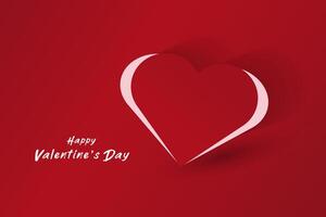 A romantic graphic with a bold red background, a hollow white heart outline, and Happy Valentines Day written in a soft, elegant font on the right. vector