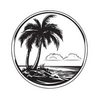 Tropical island with palm trees circular design image isolated on white background vector