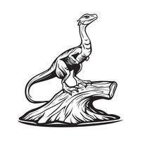 Compsognathus dinosaur image. Illustration of Compsognathus dinosaur Standing on a Log, Black and White. vector