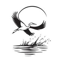 Great Heron Bird Splashing Water Image. Heron Birds flying over the water surface image. vector