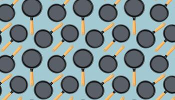Blue frying pans pattern background vector