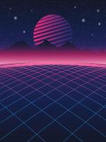 retro vaporwave future mountain grid landscape backgrond vector