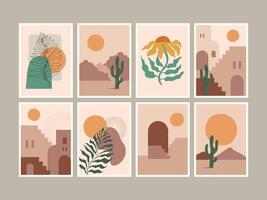 Minimalist Neutral Abstract Art Prints Set vector