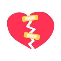 broken heart taped with a Band-Aid. Flat illustration on white background. vector