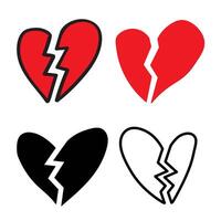 Set of broken hearts. Flat, outline, doodle. Hand drawn isolated icons. Illustrations on white background. vector