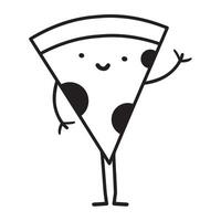 Pizza character. Fast food design. Outline illustration on white background. vector