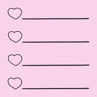 Template for notes, to do lists with hearts. Hand drawn illustration on purple background. vector