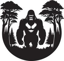 Majestic gorilla silhouette with trees on white background vector