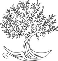 One-line art one continues line art. an illustration of trees isolated on white. vector