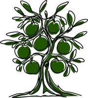 Illustration of a tree with a black outline and green splash vector