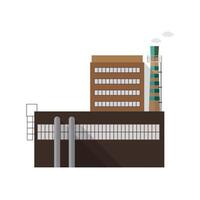 Modern industrial factory building with pipe emitting smoke isolated on white background. Facade of power station of contemporary architecture. Cartoon colorful illustration in flat style vector