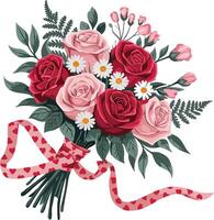 Valentine heart and flower design symbolizing love with soft pastel roses ideal for digital backgrounds vector