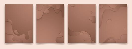 Mocha Mousse Abstract universal background templates set. Cut paper effect poster, brochure, social media, cover, invitation, banner, card, flyer in brown trendy color of the year 2025. vector