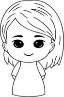 Anime girl with big eyes isolated Coloring page book vector