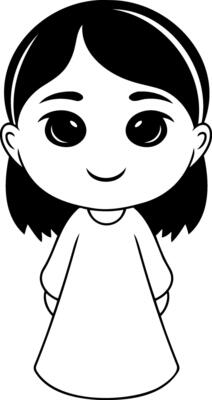 Cute Anime girl with big eyes isolated Hand drawn art people