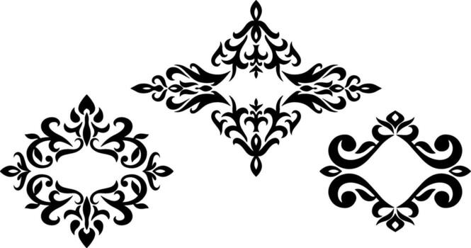 Vintage elements Damask frame border pattern Stencil collection vector