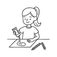 Doodle illustration of a child squeezing glue onto paper while making a craft project vector