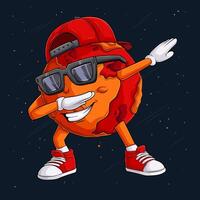 Hand drawn Mars planet character wearing red cap, sunglasses doing dab dance, dabbing Mars gesture vector