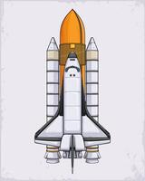 Hand drawn space rocket with spaceplane aircraft in international rocket station ready to launch vector