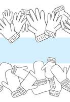 Seamless border frame of winter gloves and mittens. Graphic line Doodle illustration. Template design for flyers, banners, booklets, brochures etc. 10 EPS vector