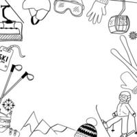 Ski club concept circle round template frame. Ski club retro badge in graphic line style vector