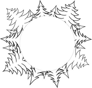 alegre Navidad pino árbol circulo redondo marco. gráfico línea modelo para tu texto. diseño es adecuado para fiesta tarjetas, invitaciones, y pancartas vector