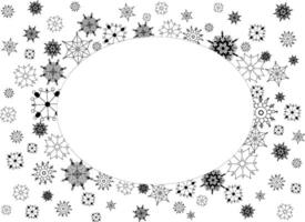 Graphic line snow flakes oval frame on transparent background. Isolated Christmas border with falling snow and steam. Snowflake decoration, Xmas magic white snowfall texture, winter snowstorm vector
