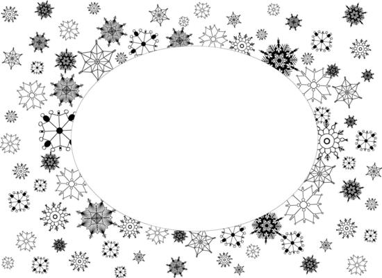 Graphic line snow flakes oval frame on transparent background. Isolated Christmas border with falling snow and steam. Snowflake decoration, Xmas magic white snowfall texture, winter snowstorm