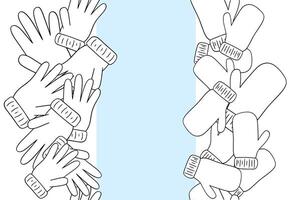 The vertical frame seamless border of winter gloves and mittens with blank space for your text. Graphic line illustration. Template design for flyers, banners, booklets, brochures etc. vector