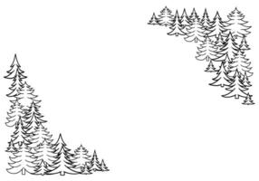 Pine tree forest tree decoration. Winter season frame, graphic line illustration. Transparent background in file. vector