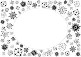 Flying snow on transparent background. Graphic line snowflakes oval frame isolated Circle of powder particles. vector